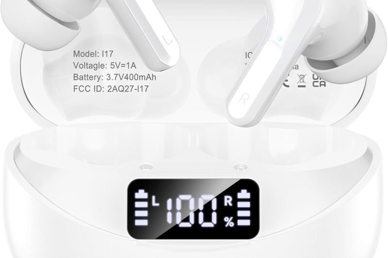 Wireless Earbuds Bluetooth 5.4 Headphones, Noise Cancelling Mic Ear Buds with 50H Playback, LED Digital Display, IPX7 Waterproof Earphones for Office/Running/Workout