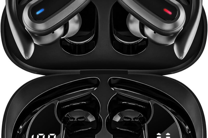 Wireless Earbuds Bluetooth Headphones, 54H Playtime Stereo Over Ear Buds with ENC Noise Cancelling, LED Power Display, IPX7 Waterproof Sport Earphones with Earhooks for Running/Workouts (Black)