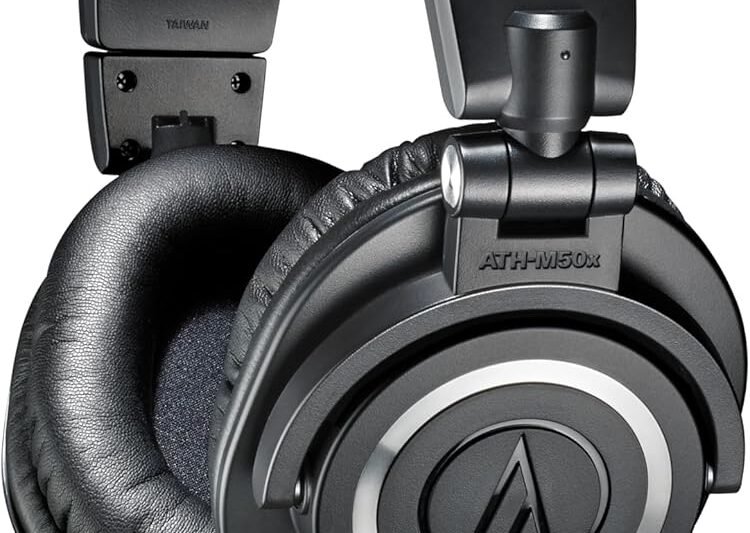 Audio-Technica ATH-M50X Professional Studio Monitor Headphones, Black, Professional Grade, Critically Acclaimed, with Detachable Cable