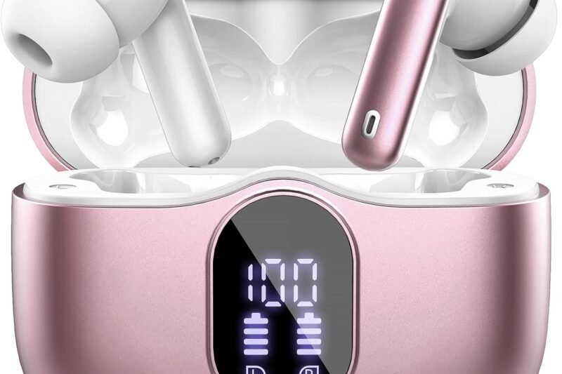 Wireless Earbuds, Bluetooth 5.4 Headphones Bass Stereo/Clear Call,Rose Gold
