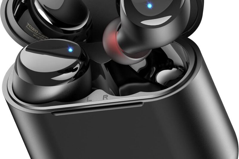 TOZO T6 Wireless Earbuds Bluetooth 5.3 Stereo Sound in Ear Headphones | 50H Playtime Wireless Charging Case App Customizable EQs IPX8 Waterproof Earphones Dark Black